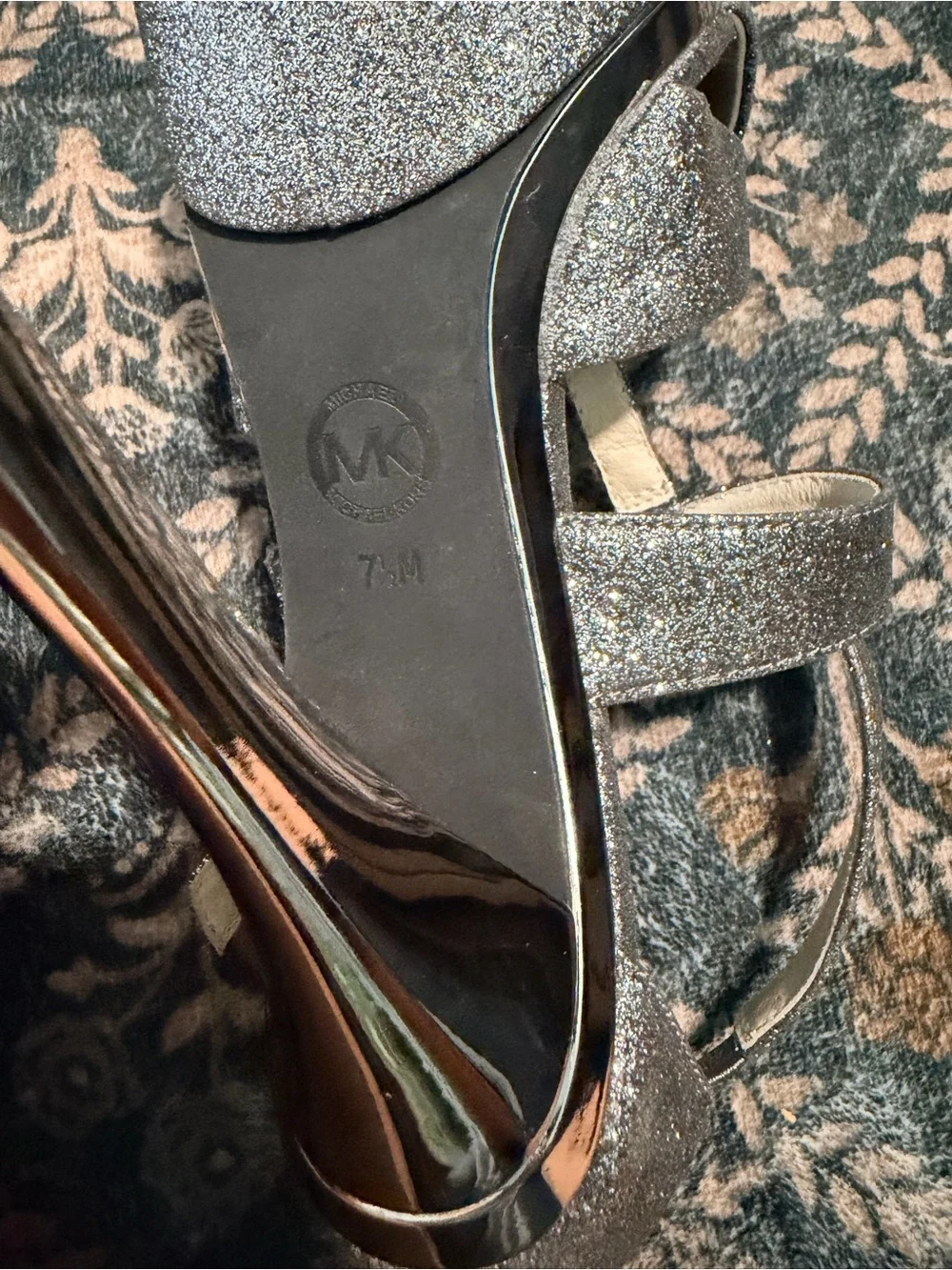 Michael Kors Silver Glitter Platform Strappy Heels